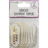 Dovecraft Essentials Die Cut Happy Birthday Sentiment-Silver & Gold Foil-Adhesive Toppers for Card Making, DIY, Papercraft, Home Décor & Scrapbooking, Multi-Colour, One Size