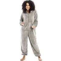 Camille Super Soft Zip Up Hooded Onesies for Women - Thick Luxury Fleece Full Length Women/'s All In One - Long Sleeved with Elasticated Cuffs & Sherpa Lined Hood Grey 10-12