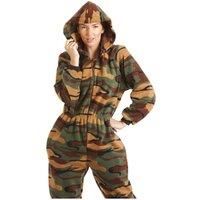 Camille Women's Luxury All In One Camouflage Print Hooded Fleece Onesie in Green | Size: 18-20