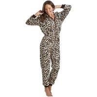 Camille Womens All In One - Warm Cosy Fleecy Hooded One Piece | Leopard Print