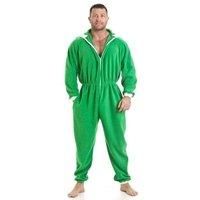 Camille Mens Super Soft Fleece Onesie - Hooded All In One - Long Sleeved and Side Pockets Green Elf L