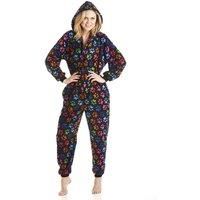 Camille Womens All In One - Warm Cosy Hooded One Piece | Multi-Colour Paw Print