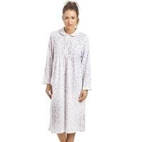 Camille Women's Long Sleeve Cotton Jersey Nightdress with Classic Floral Design