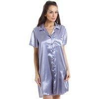 Camille Women's Luxurious Knee Length Satin Nightshirt in Silver | Size: 16