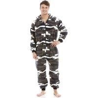 Camille Mens Super Soft Fleece Onesie - Hooded All In One - Long Sleeved and Side Pockets for Ultimate Comfort & Warmth Snow Camo MEDIUM