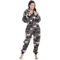 Camille Women's Supersoft Multicoloured Horse Print Onesie in Grey | Size: 18-20