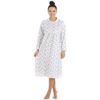 Camille Women's Heavyweight Floral Long Sleeve Jersey Nightdress in Blue | Size: 14-16