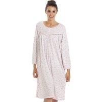 Camille Women's Classic Jersey Long Sleeve Floral Print Nightdress in Baby Pink | Size: 18-20