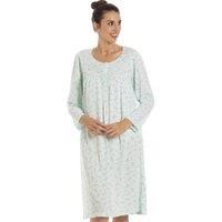 Camille Women's Classic Jersey Long Sleeve Floral Print Nightdress in Mint | Size: 22-24