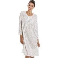 Camille Women's Classic Jersey Long Sleeve Floral Print Nightdress in Ivory | Size: 22-24