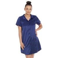 Camille Womens Luxurious Knee Length Plain Satin Nightshirts 10 Navy