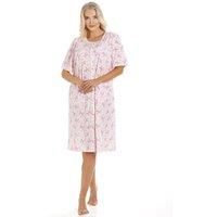 Camille Women's Short Sleeve Button-Up Floral Nightdress with Side Pockets