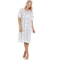 Camille Women's Short Sleeve Button-Up Floral Nightdress with Side Pockets