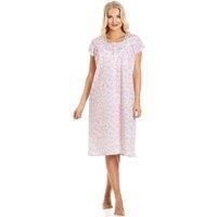 Camille Floral Short-Sleeved Polycotton Ladies Nightdress – Lightweight Breathable Nighties for Women – Soft Comfortable Sleepwear with Front Button Fastening 10-12 Pink