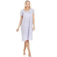 Camille Floral Short-Sleeved Polycotton Ladies Nightdress – Lightweight Breathable Nighties for Women – Soft Comfortable Sleepwear with Front Button Fastening 10-12 Blue