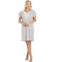 Camille Womens Short Sleeved Polka Dot Nightdress - Ladies Knee Length Nightie - Comfortable & Breathable Summer Nightwear Grey 10-12