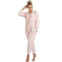 Camille Womens Super Soft Fleece Onesie - Glow In The Dark Hooded All In One - Long Sleeved and Side Pockets Pink 18-20