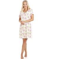 Camille 100% Cotton Pink & White Floral Print Knee Length Nightdress