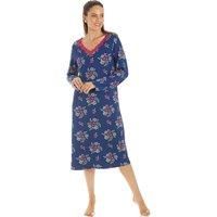 Camille Women's Floral Print Spandex Knee Length Long Sleeve Nightdress in Raspberry | Size: 10-12
