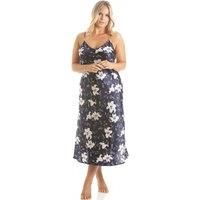 Camille Women's Lilly Floral Print Satin Chemise in Navy | Size: 10-12