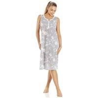 Camille Womens Pretty Floral Nightdress - Ladies Lightweight Sleeveless Nightie - Comfortable & Breathable Nightwear with Button Fastening Grey 10-12