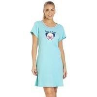 Camille Women's Short Sleeve Pug Summer Nightdress in Aqua | Size: 12-14