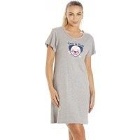 Camille Women's Short Sleeve Pug Summer Nightdress in Grey | Size: 8-10