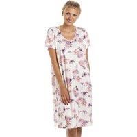 Camille Short-Sleeved Lightweight Floral Ladies Nightdress – Knee-Length Breathable Summer Nighties for Women With V-Neckline & Loose-Fitting Silhouette 10-12 Cream Floral
