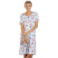 Camille Short-Sleeved Lightweight Floral Ladies Nightdress – Knee-Length Breathable Summer Nighties for Women With V-Neckline & Loose-Fitting Silhouette 10-12 Light Blue Floral