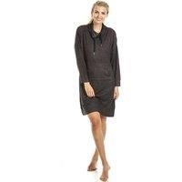 Camille Women/'s Super Soft Lounger - Knitted Hacci Knee Length Nightie - Cowl Neck Long Sleeved & Front Pocket Small Charcoal