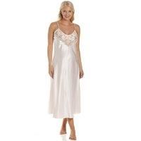 Camille Women's Luxury Thin Strap Lace Satin Chemise in Peach | Size: 14-16