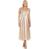 Camille Women's Luxury Thin Strap Lace Satin Chemise in Light Brown | Size: 14-16