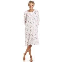 Camille Women's Ivory Floral Nightdress Long Sleeved Cosy Soft Ladies Night Gown