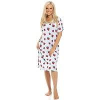 Camille Women's Strawberry Print Knee Length Nightdress Soft Loose Fit Sleepwear