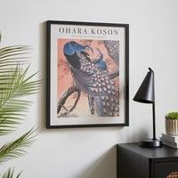 Two Peacocks on Tree Branch by Ohara Koson Framed Print