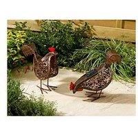 Garden Patio Solar Panel Metal Scroll STANDING Hen Ornamental  Light -