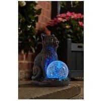 Smart Solar Mystic Mog  Garden Ornament With Crackle Glass Glazing Ball 19.5cm