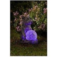 Mystic Dog Light Up Garden Ornament Solar Powered Gazing Ball Multicoloured LED