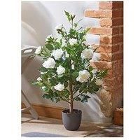 Artificial Rose Bush Tree Potted Plant White Faux Flowers Home Decor Garden