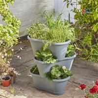 Stacking Garden Plant Strawberry Planting Herb Flower Pot Planter Grey Set of 4