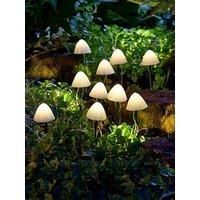 Set Of 10 Mushroom Solar Powered Fun Garden String Stake Outdoor Lighting