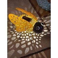 Smart Solar Handmade Decorative Metal Bee with LED Light Spiral Pattern Garden Decor
