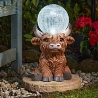 Adorable Highland Cow Large Light Up Garden Ornament Solar Power Colour LED Orb