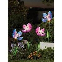 2 x Smart Garden Flower Bloom Blue Purple Glass Solar Stake Light Garden LED