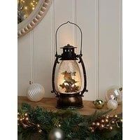 Christmas Festive Winter Robin LED Water Lantern with AutomaticGlitter Snow 24cm