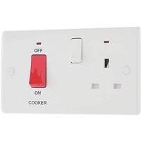 BG Electrical Double Pole Cooker Control Unit with Single Socket and Power Indicator, 45 Amp, White