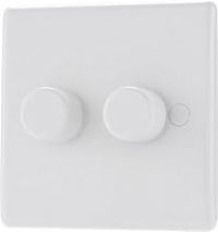 BG Electrical Double Round Push Button Dimmer Light Switch, White Moulded, Round Edge, 2-Way, 400 Watts