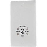 BG Electrical 115- and 230-Volts Dual Voltage Shaver Socket, White Moulded, Round Edge, 14.5 x 8.5 x 4.5 cm