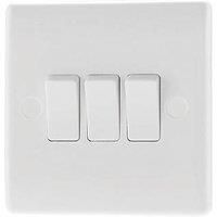 BG Electrical Triple Light Switch, White Moulded, 2-Way, 10AX