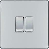 BG FPC42 Polished Chrome Double Light Switch 2 Gang 2 Way Screwless Flatplate
